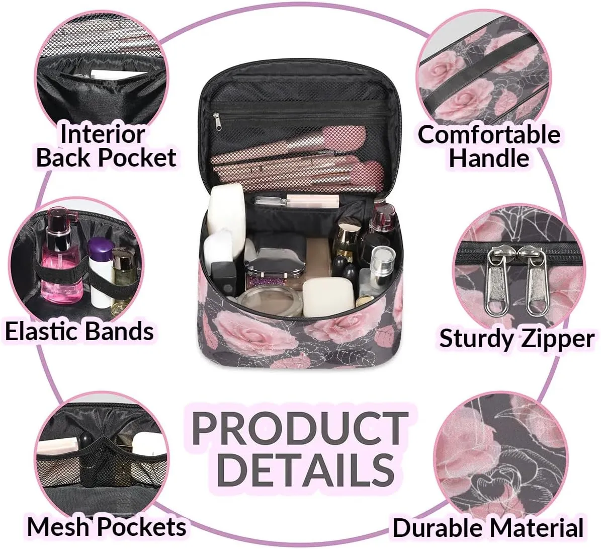 Rose Paint Makeup Bag Small Cosmetic Bag for Women Travel Makeup Case Organizer Portable Zipper Make Up Brush Bag Cute Toiletry Bag Storage Bags with Handle