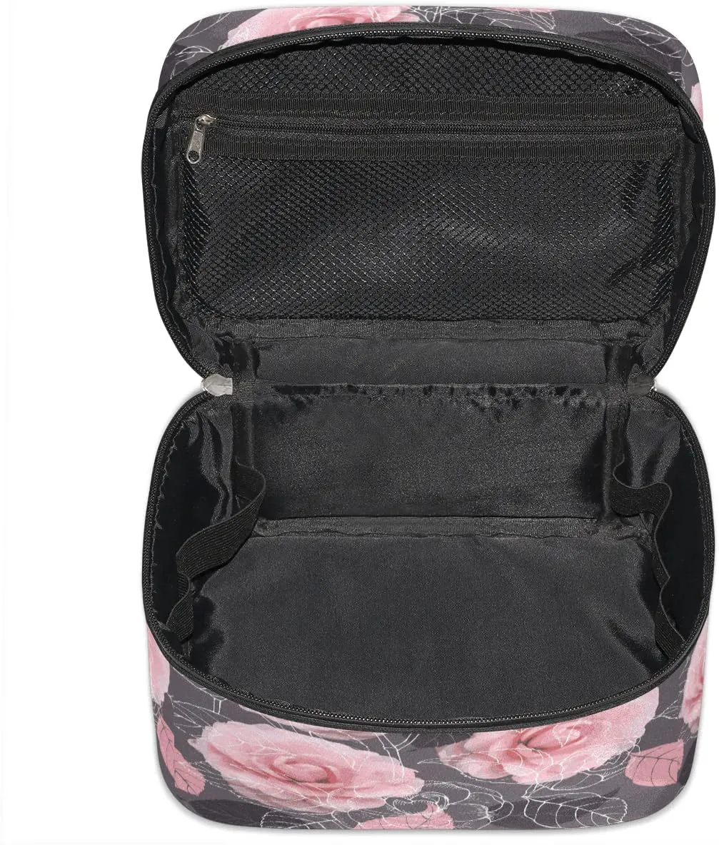 Rose Paint Makeup Bag Small Cosmetic Bag for Women Travel Makeup Case Organizer Portable Zipper Make Up Brush Bag Cute Toiletry Bag Storage Bags with Handle