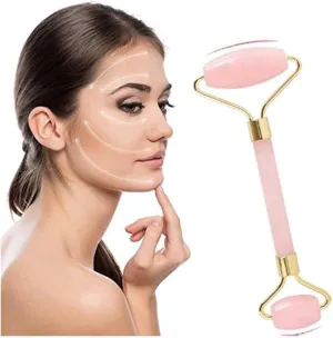 Rose Quartz Facial Roller, Anti-Aging Face Massage Tool, Pink and Gold