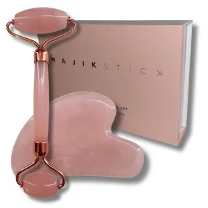 Rose Quartz Gua Sha & Facial Roller Set - Face Massage Tools for Lymphatic Drainage, Wrinkle Reduction, and Radiant Skin