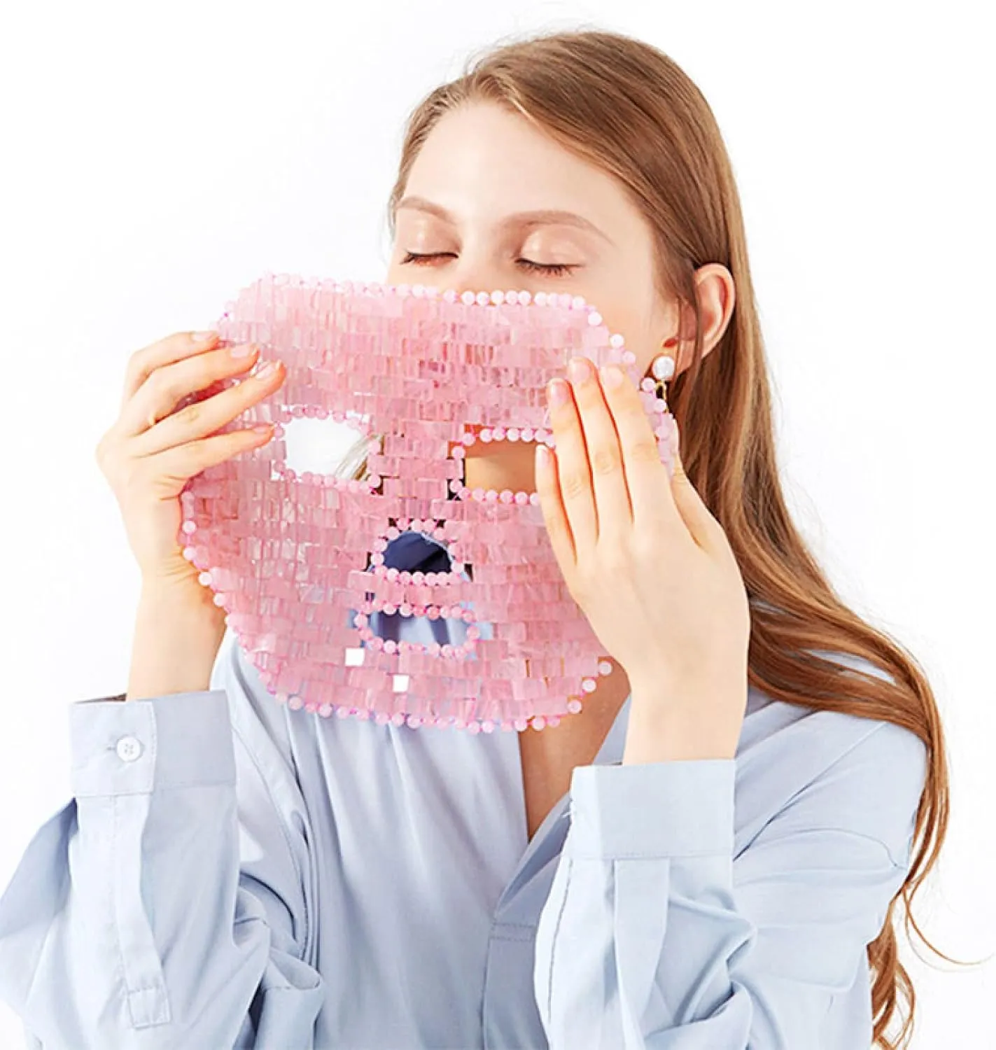 Rose Quartz Roller Gouache Face Eye Mask for Face Lifting Anti-Wrinkle Natural Crystal Facial Care Tool,3in1 Set-Pu-YL