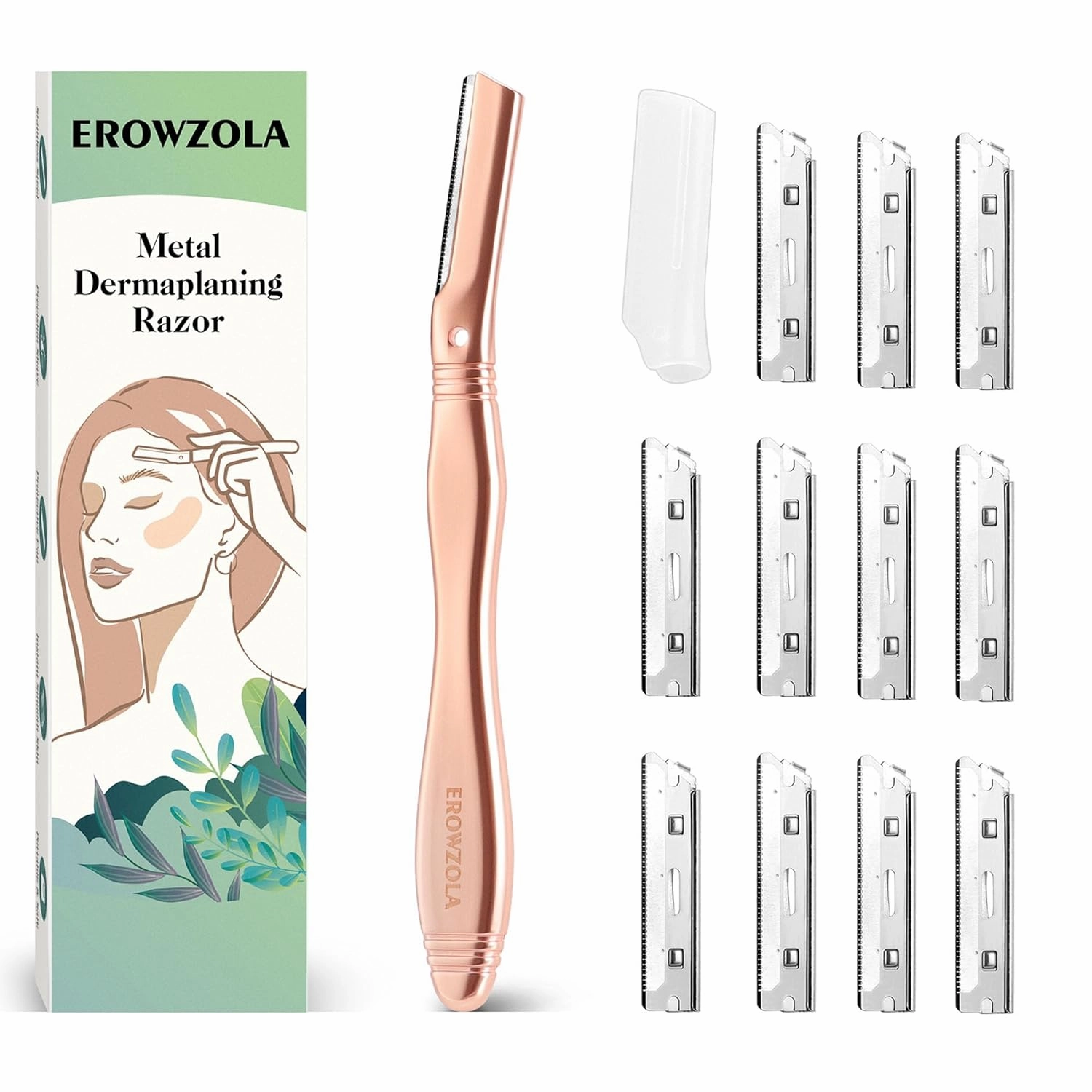 Rose Gold Razors for Women Face   6 Blades - Remove Peach Fuzz Hair and Exfoliation, Shape Brows
