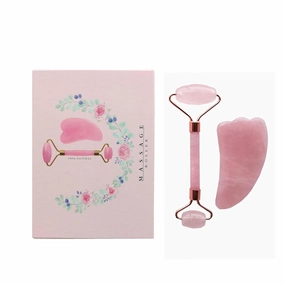 Rose Jade Quartz Roller And Gua Sha Set For Slimming,Firming,Remove Wrinkles #16 (Rose Gold)
