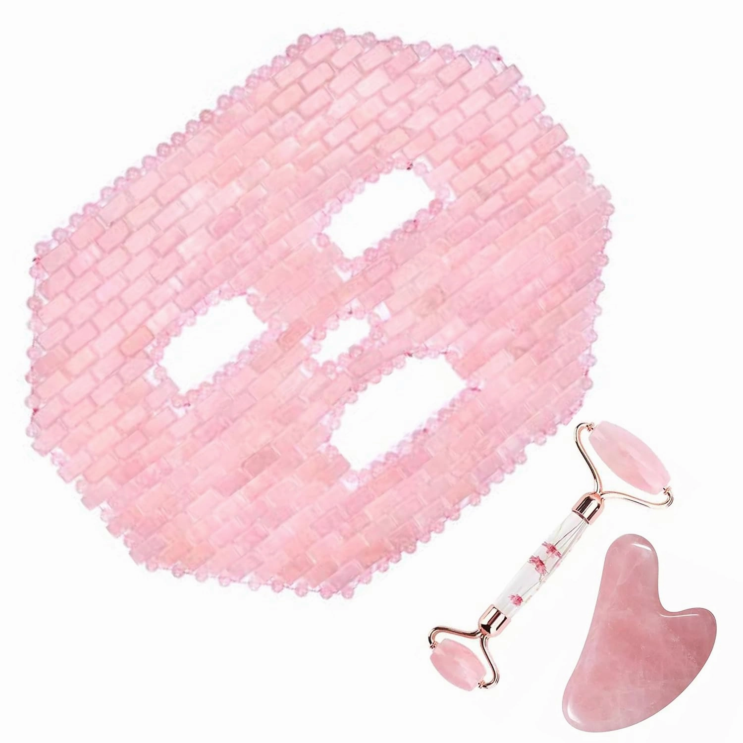 Rose Quartz Face Mask Facial Mask and Roller for Face to promote Relaxation and Stress Relief. Rose Quartz Gifts for Mom Quartz Gifts for mom. Stress Reliever Gifts for mom.