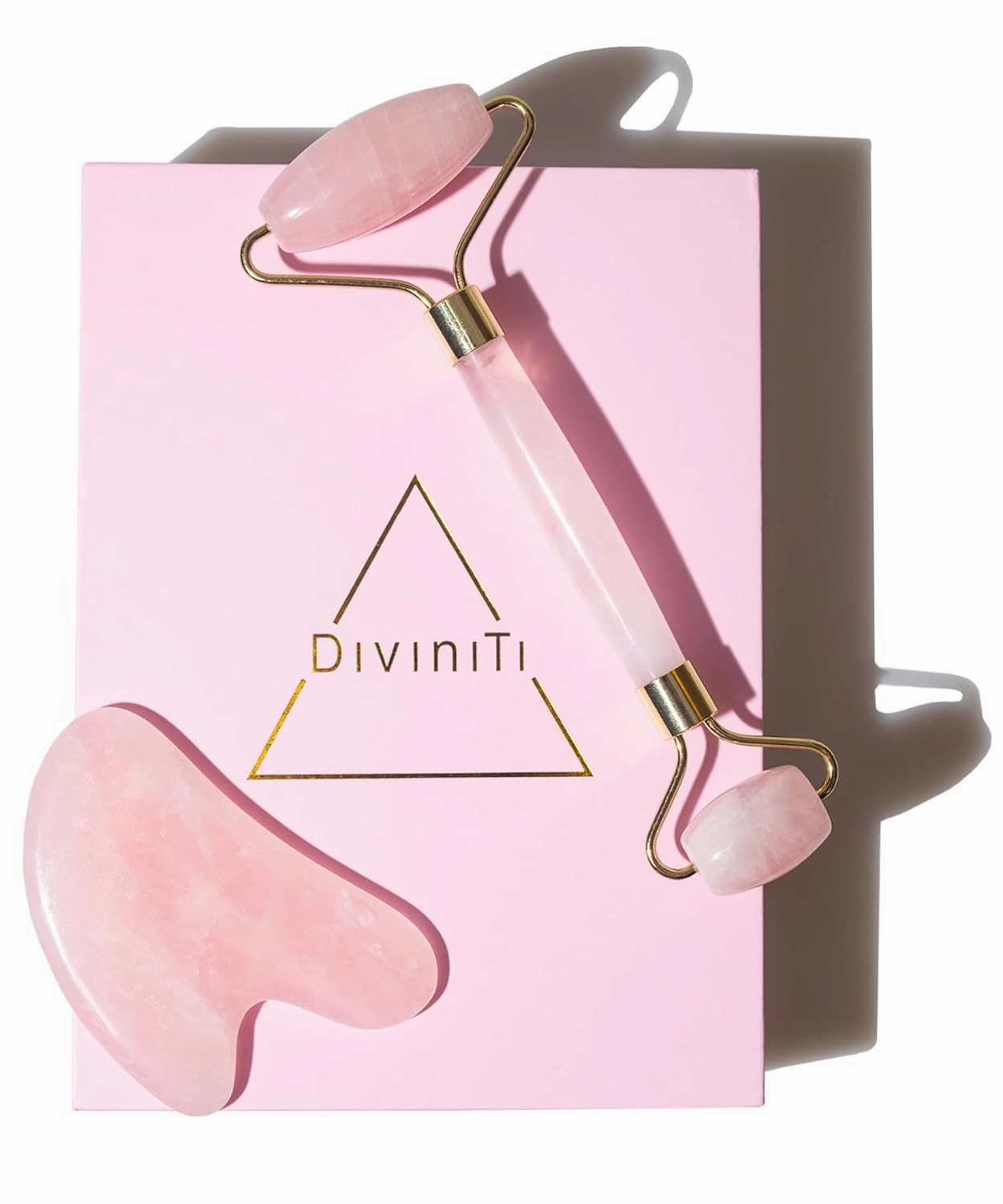 Rose Quartz Face Roller and Gua Sha Set - Face Roller Skin Care - Jade Roller and Gua Sha and Jade Roller for Face Rollers for Women Gifts - Rose Quartz Roller for Face Massage Roller DiviniTi