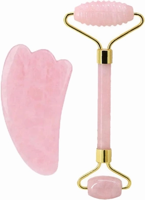 Rose Quartz Face Roller And Gua Sha Set Natural Jade Gouache Scraper Gua Sha Massage Quartz Roller Facial Lifting Massage Tool,type 11