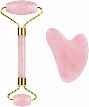 Rose Quartz Face Roller And Gua Sha Set Natural Jade Gouache Scraper Gua Sha Massage Quartz Roller Facial Lifting Massage Tool,type 12