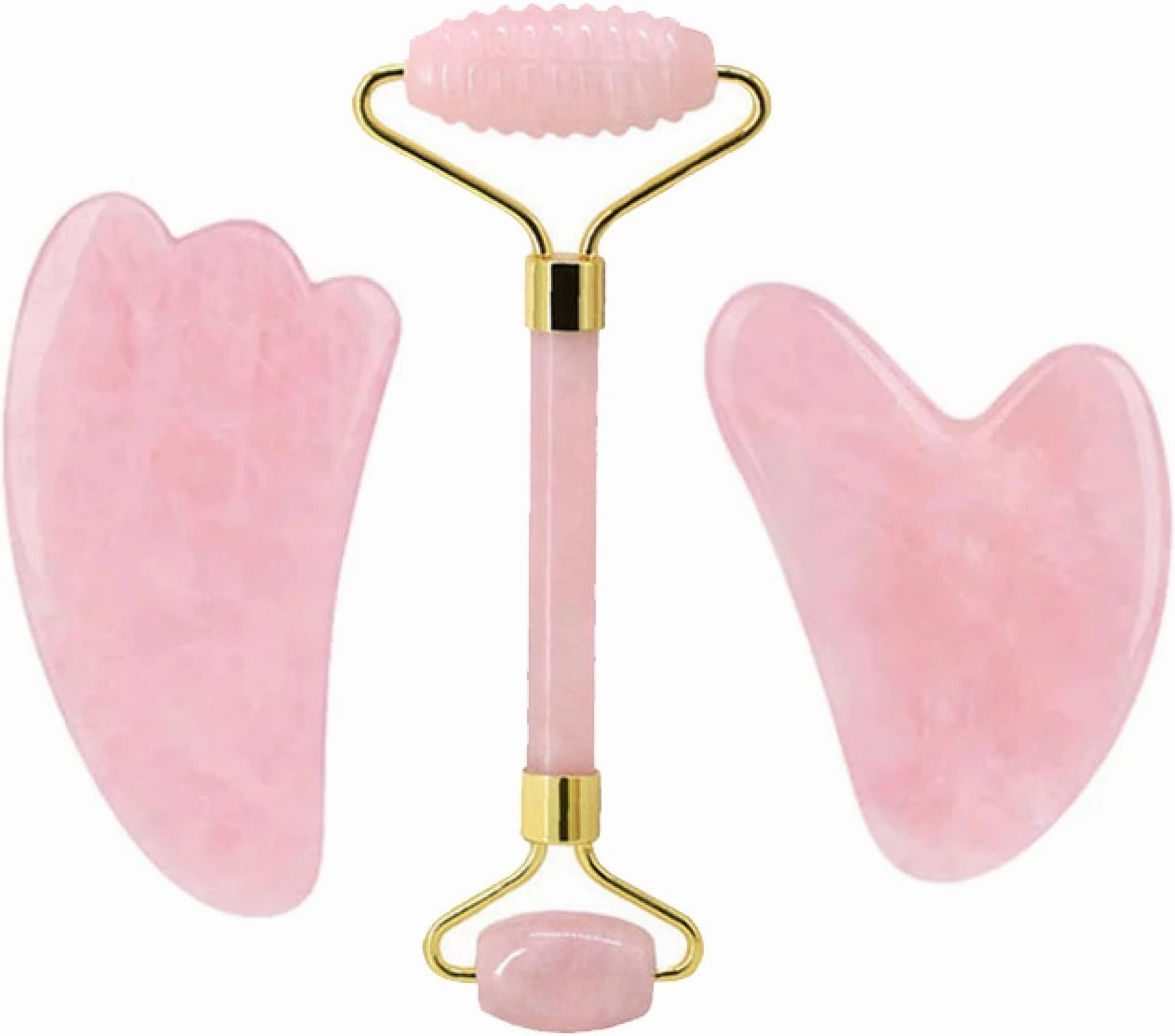 Rose Quartz Face Roller And Gua Sha Set Natural Jade Gouache Scraper Gua Sha Massage Quartz Roller Facial Lifting Massage Tool,type 5