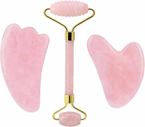 Rose Quartz Face Roller And Gua Sha Set Natural Jade Gouache Scraper Gua Sha Massage Quartz Roller Facial Lifting Massage Tool,type 5
