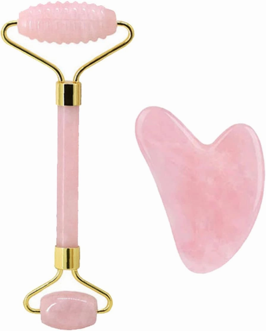 Rose Quartz Face Roller And Gua Sha Set Natural Jade Gouache Scraper Gua Sha Massage Quartz Roller Facial Lifting Massage Tool,type 9