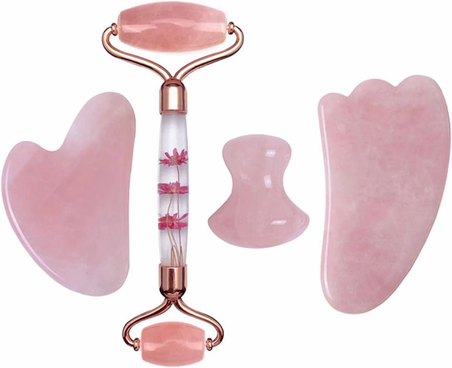 Rose Quartz Gouache Scraper Face Massage Jade Roller Set Natural Gouache Stone Facial Roller Jade,Type C