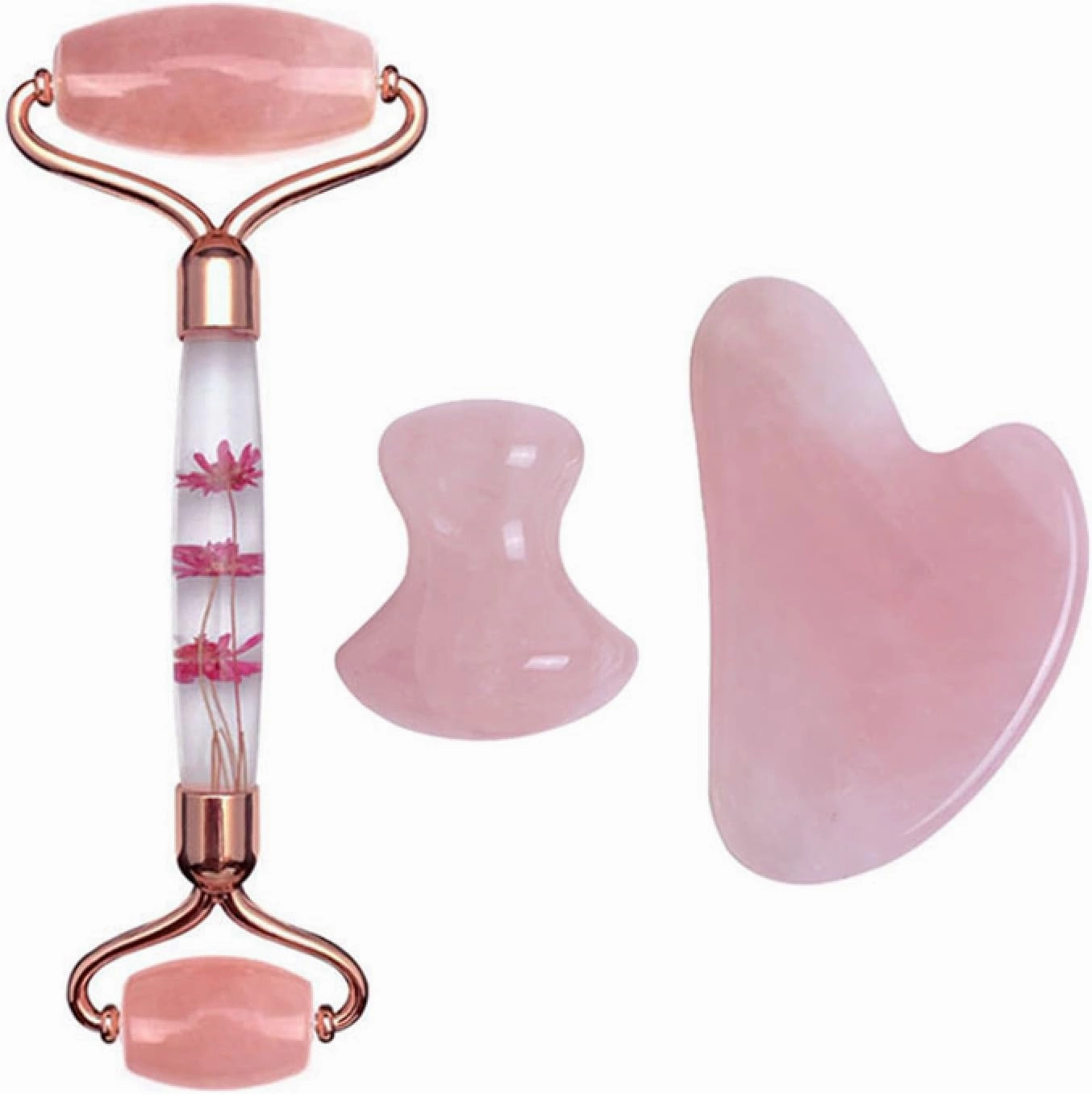 Rose Quartz Gouache Scraper Face Massage Jade Roller Set Natural Gouache Stone Facial Roller Jade,Type C