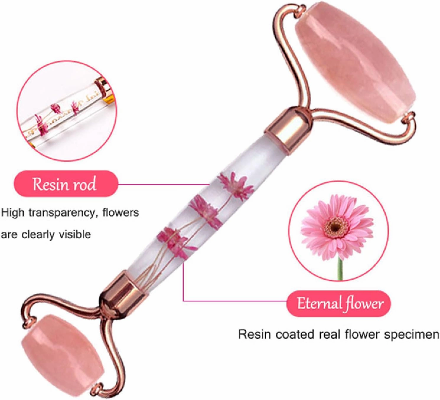 Rose Quartz Gouache Scraper Face Massage Jade Roller Set Natural Gouache Stone Facial Roller Jade,Type C