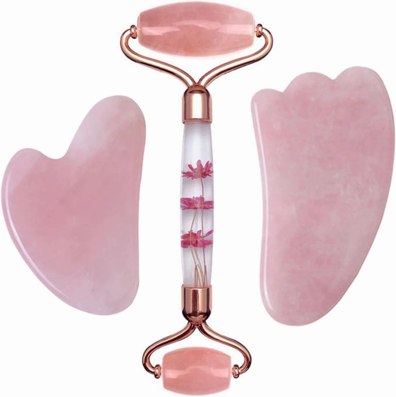 Rose Quartz Gouache Scraper Face Massage Jade Roller Set Natural Gouache Stone Facial Roller Jade,Type C