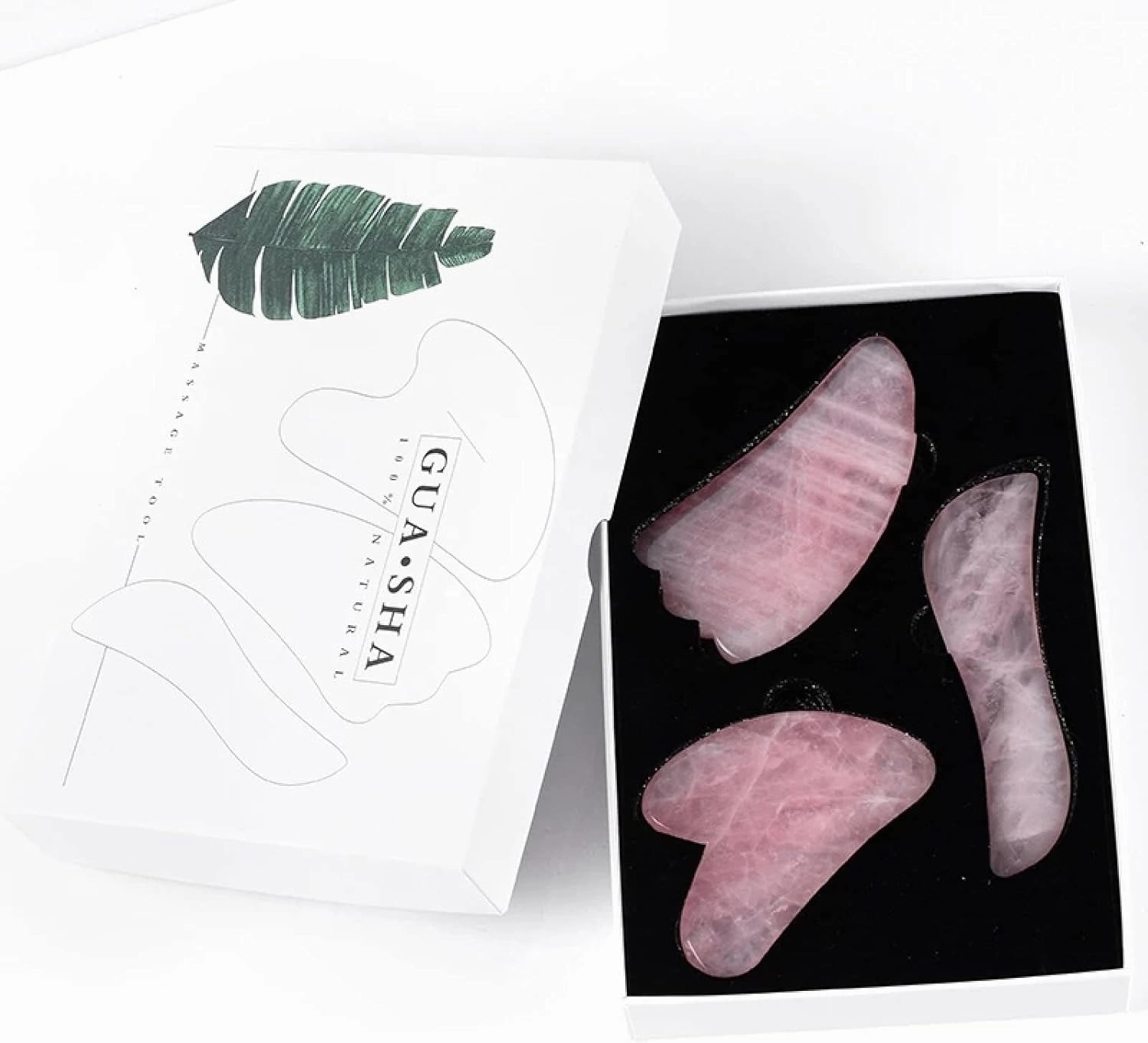 Rose Quartz Gua Sha Gouache Scraper for Face Natural Jade Stone Guasha Neck and Back Massager Body Facial Massage,Type 7