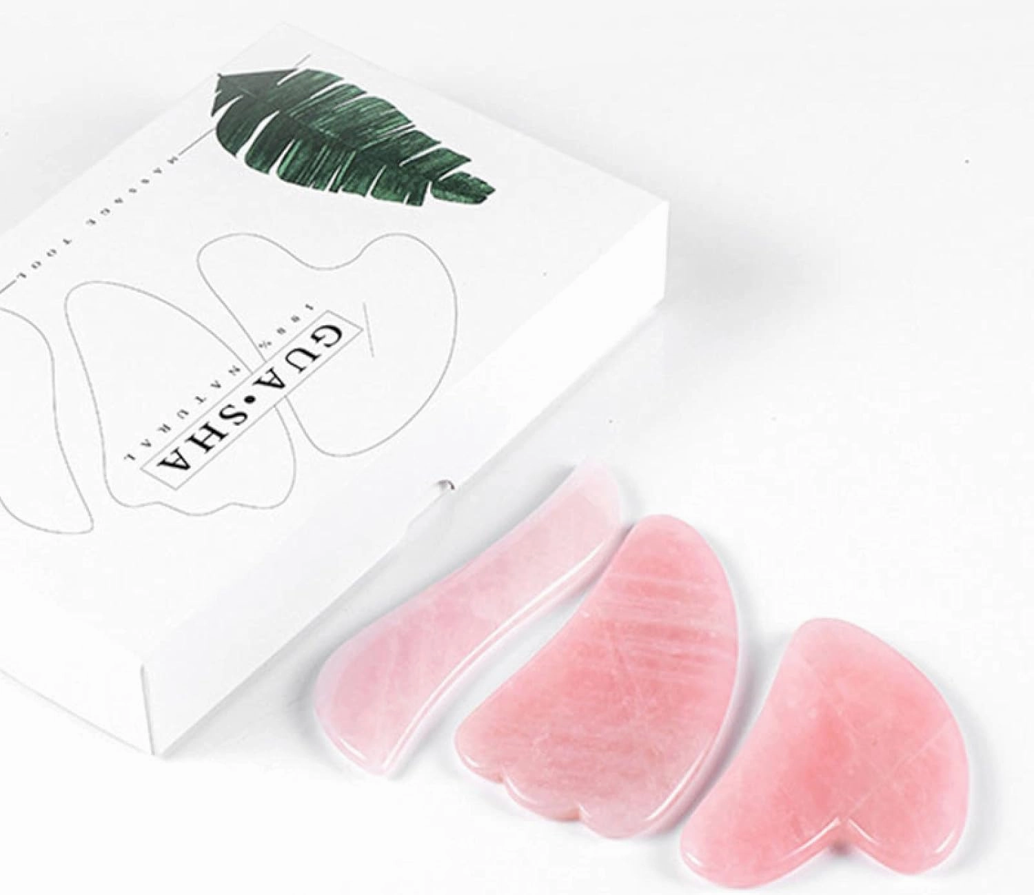 Rose Quartz Gua Sha Gouache Scraper for Face Natural Jade Stone Guasha Neck and Back Massager Body Facial Massage,Type 7