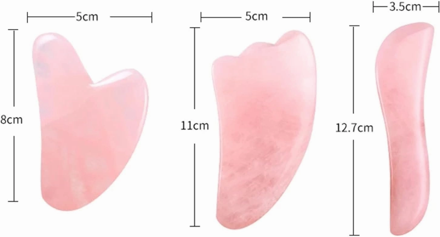 Rose Quartz Gua Sha Gouache Scraper for Face Natural Jade Stone Guasha Neck and Back Massager Body Facial Massage,Type 7