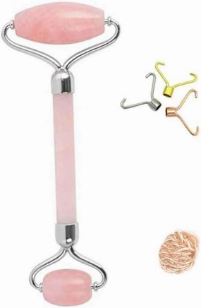 Rose Quartz Gua Sha SPA Jade Massage Roller Massager Eye Face Neck Facial Relaxation Slimming Tool with Rose Desert Selenite