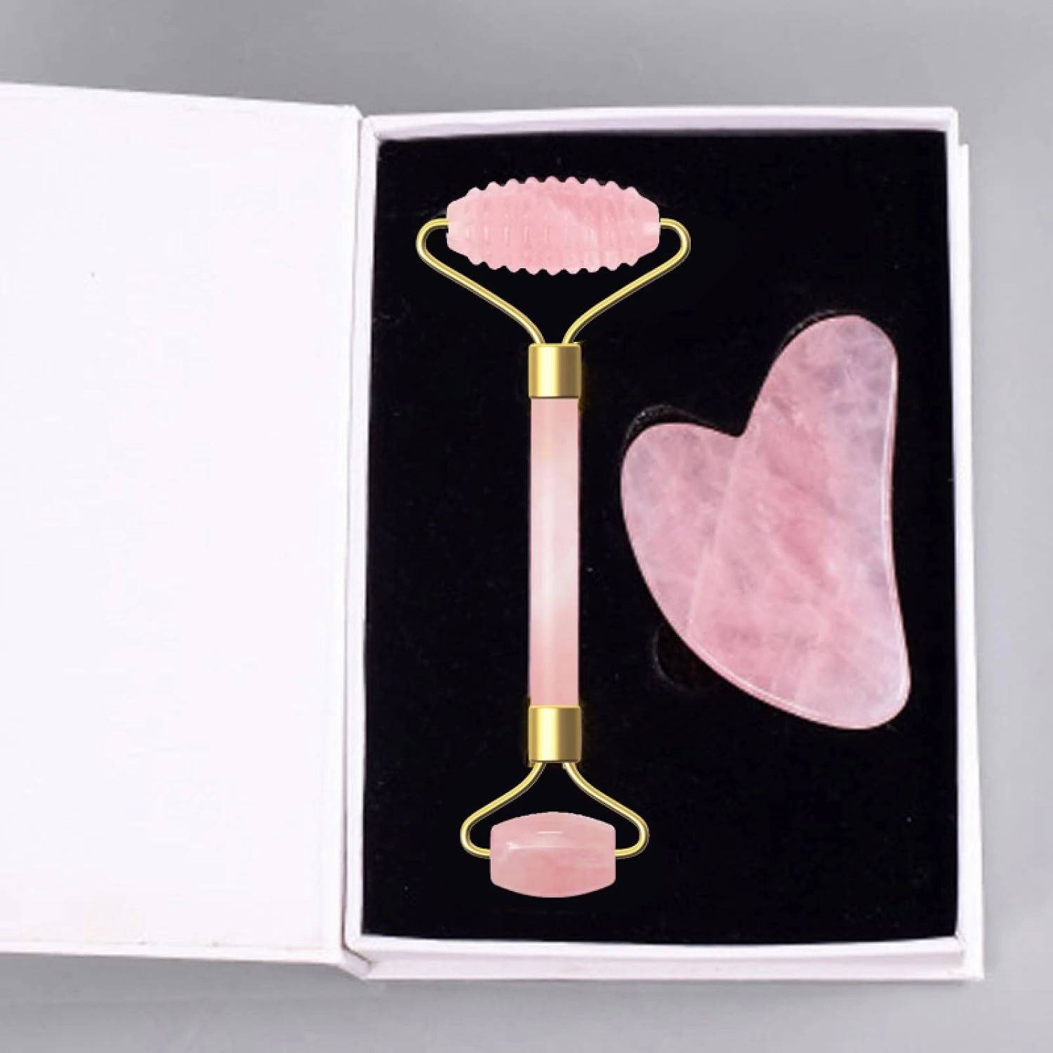 Rose Quartz Jade Eye Mask Face Massage Roller Guasha Board Gouache Scraper Natural Stone Face Mask Facial Massager,3pcs Face Set No Box