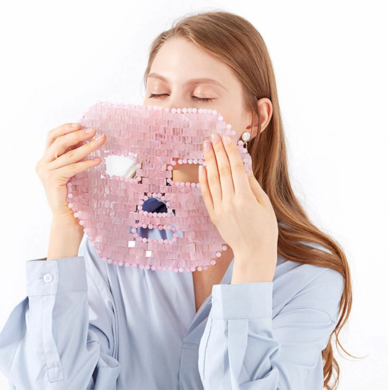 Rose Quartz Jade Eye Mask Face Massage Roller Guasha Board Gouache Scraper Natural Stone Face Mask Facial Massager,3pcs Face Set No Box