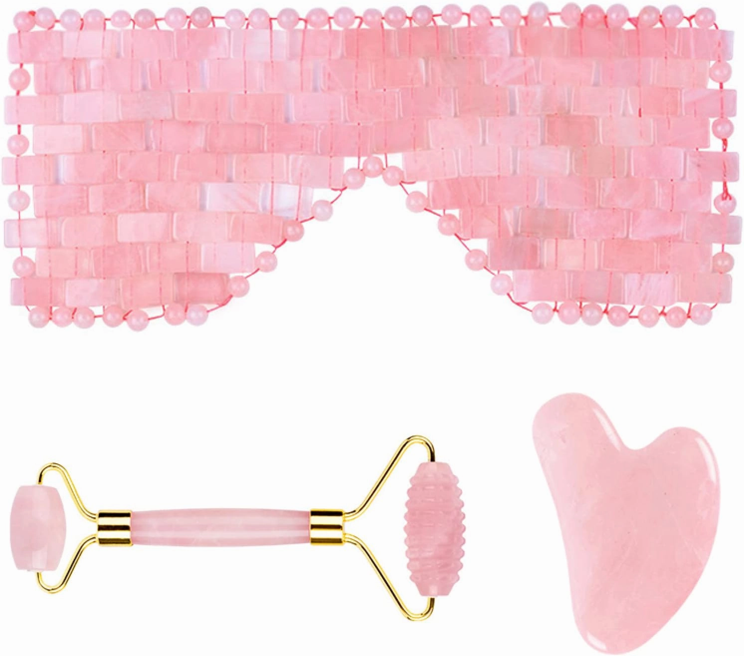 Rose Quartz Jade Eye Mask Face Massager Roller Gouache Scraper Natural Stone Jade Roller Guasha Board Face Mask Facial Massager,Gua Sha-V