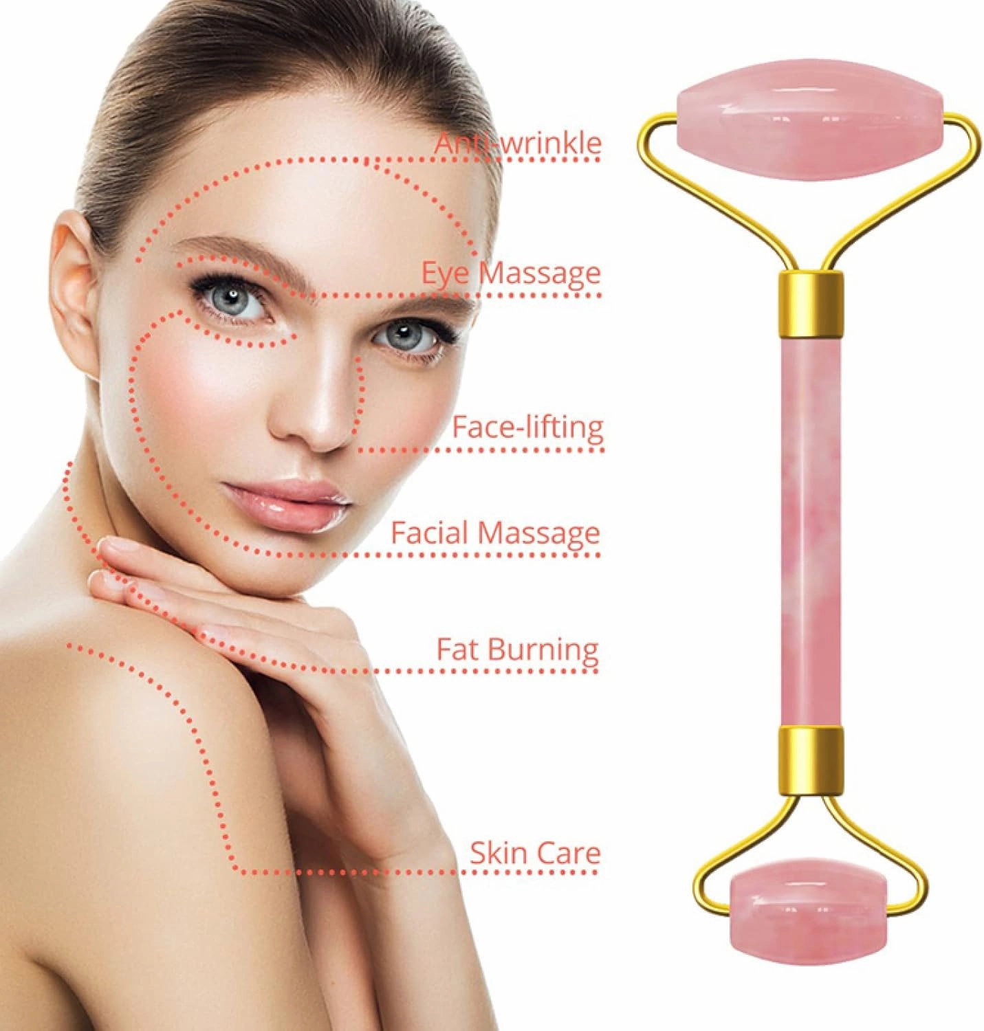 Rose Quartz Jade Eye Mask Facial Massage Roller Natural Jade Roller,Type 2