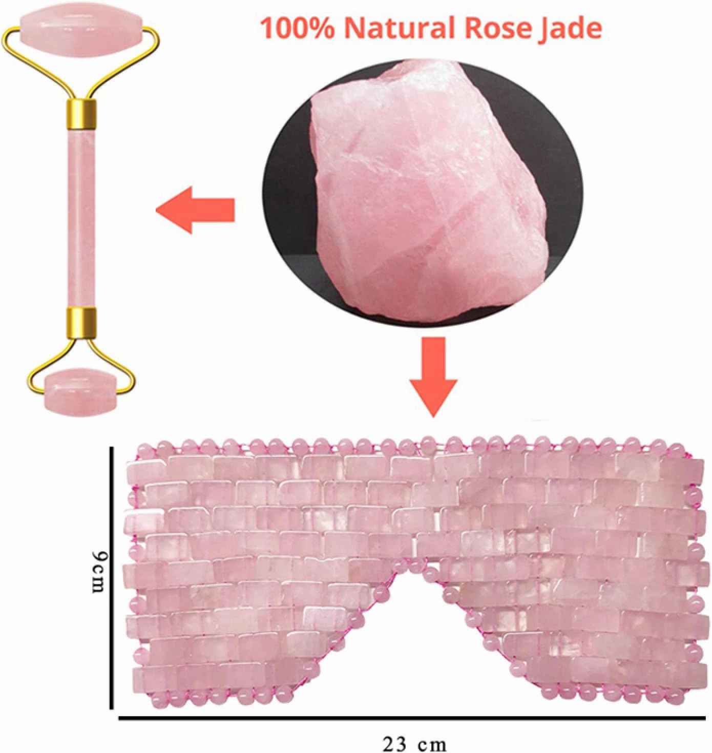 Rose Quartz Jade Eye Mask Facial Massage Roller Natural Jade Roller,Type 2