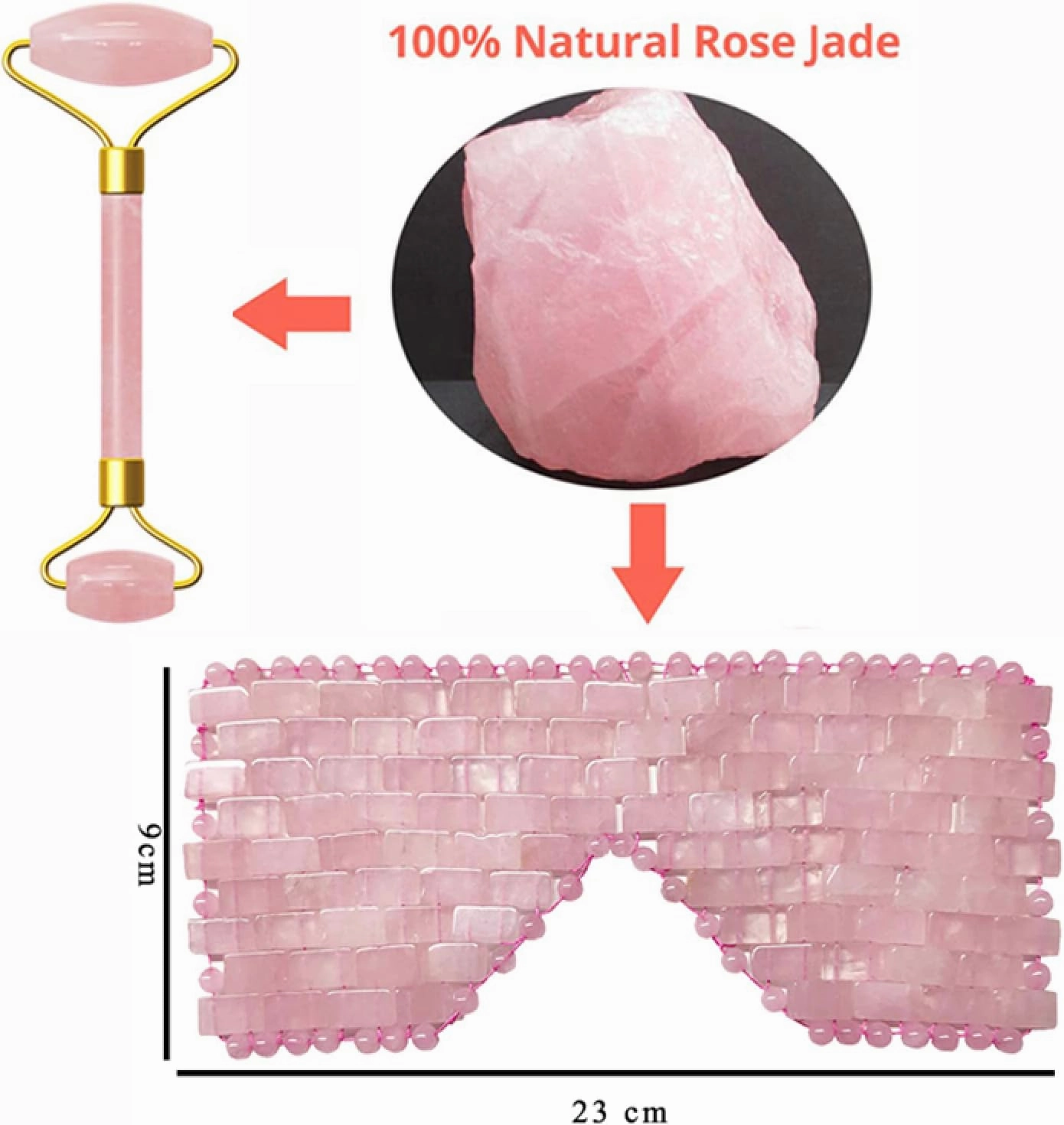 Rose Quartz Jade Eye Mask Facial Massage Roller Natural Jade Roller,Type 5