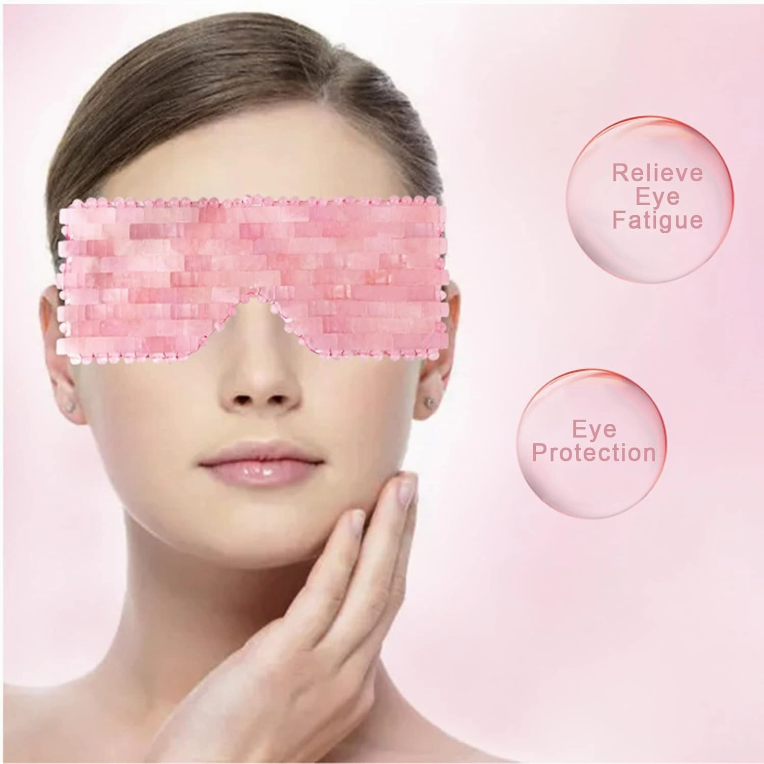 Rose Quartz Mask 4 Pcs Set Jade Ice Sleeping Mask with Jade Roller & Gua Sha & Eyes Mask Reusable Cold Therapy Face Mask Kit Spa Crystal Tool for Depuffing Anti-aging