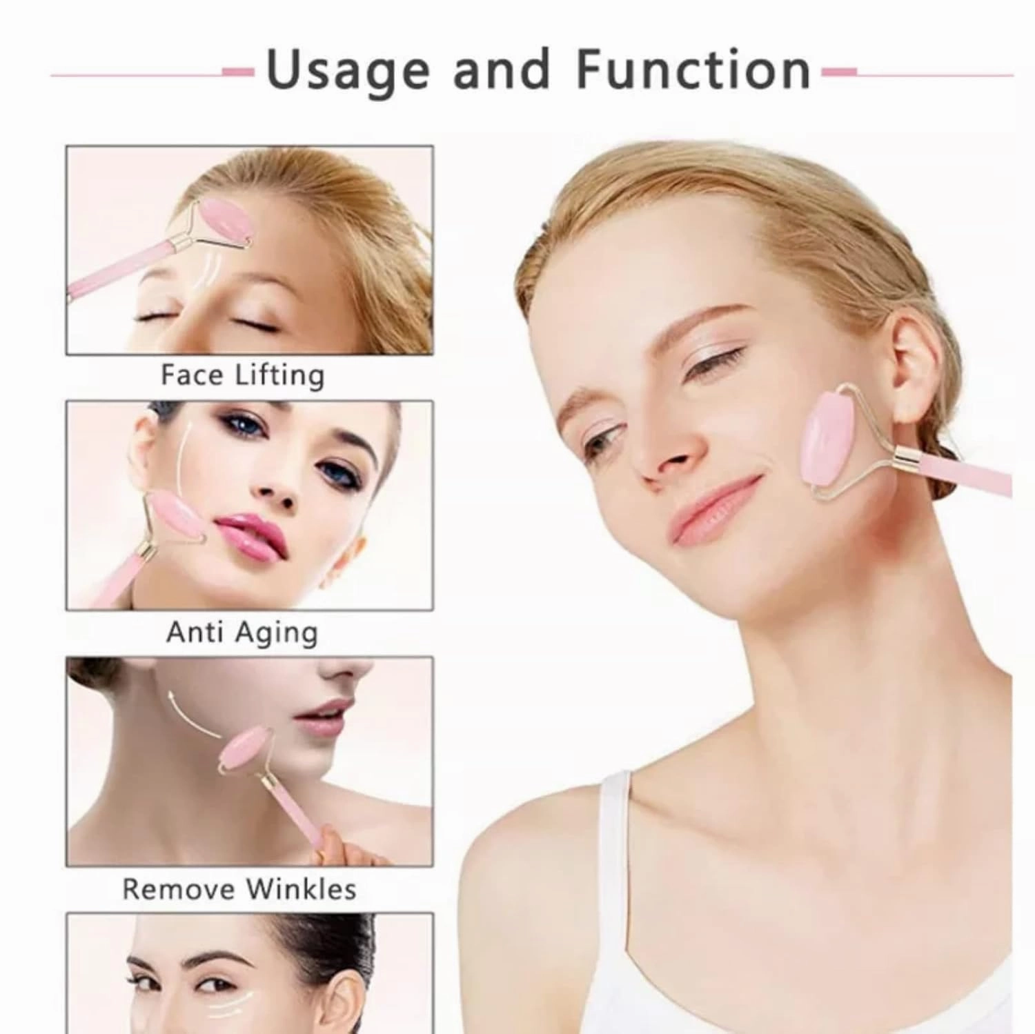 Rose Quartz Mask 4 Pcs Set Jade Ice Sleeping Mask with Jade Roller & Gua Sha & Eyes Mask Reusable Cold Therapy Face Mask Kit Spa Crystal Tool for Depuffing Anti-aging
