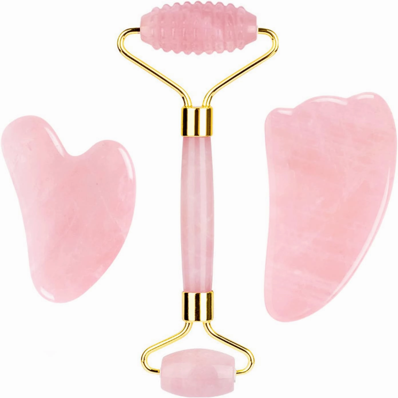 Rose Quartz Roller Gouache Face Eye Mask for Face Lifting Anti-Wrinkle Natural Crystal Facial Care Tool,Set-Ci-VLY