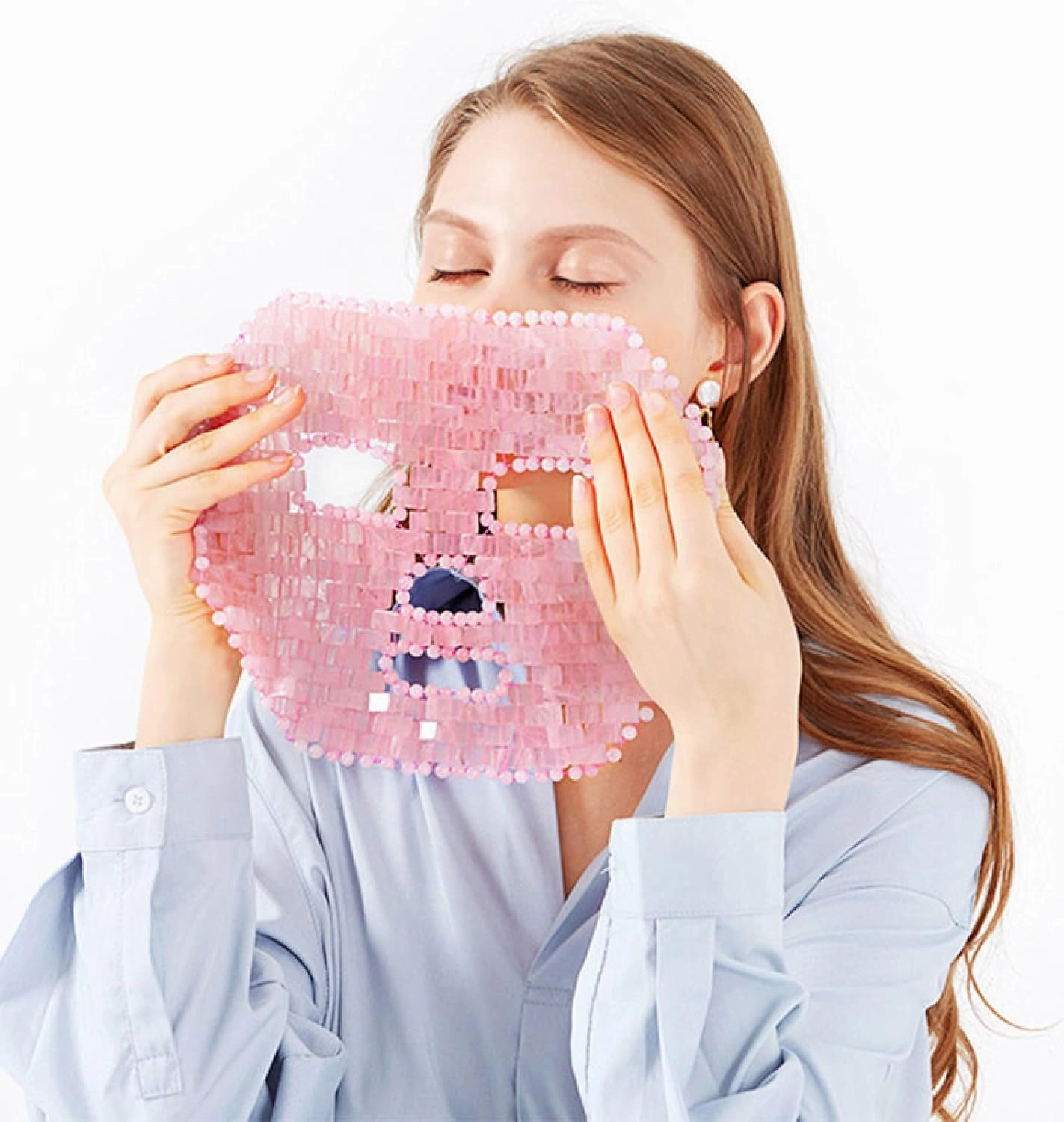 Rose Quartz Roller Gouache Face Eye Mask for Face Lifting Anti-Wrinkle Natural Crystal Facial Care Tool,Set-Ci-VLY