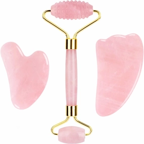 Rose Quartz Roller Gouache Face Eye Mask for Face Lifting Anti-Wrinkle Natural Crystal Facial Care Tool,Set-Ci-VLY