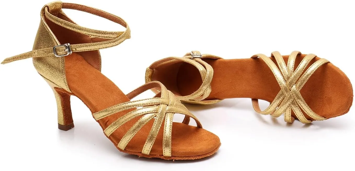 Rosefinch Women's Latin Dance Shoes Satin Professional Ballroom Salsa Practice Performance Wedding Dancing Shoes