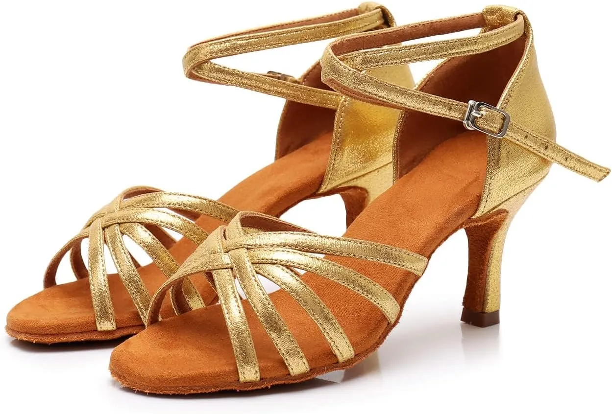 Rosefinch Women's Latin Dance Shoes Satin Professional Ballroom Salsa Practice Performance Wedding Dancing Shoes