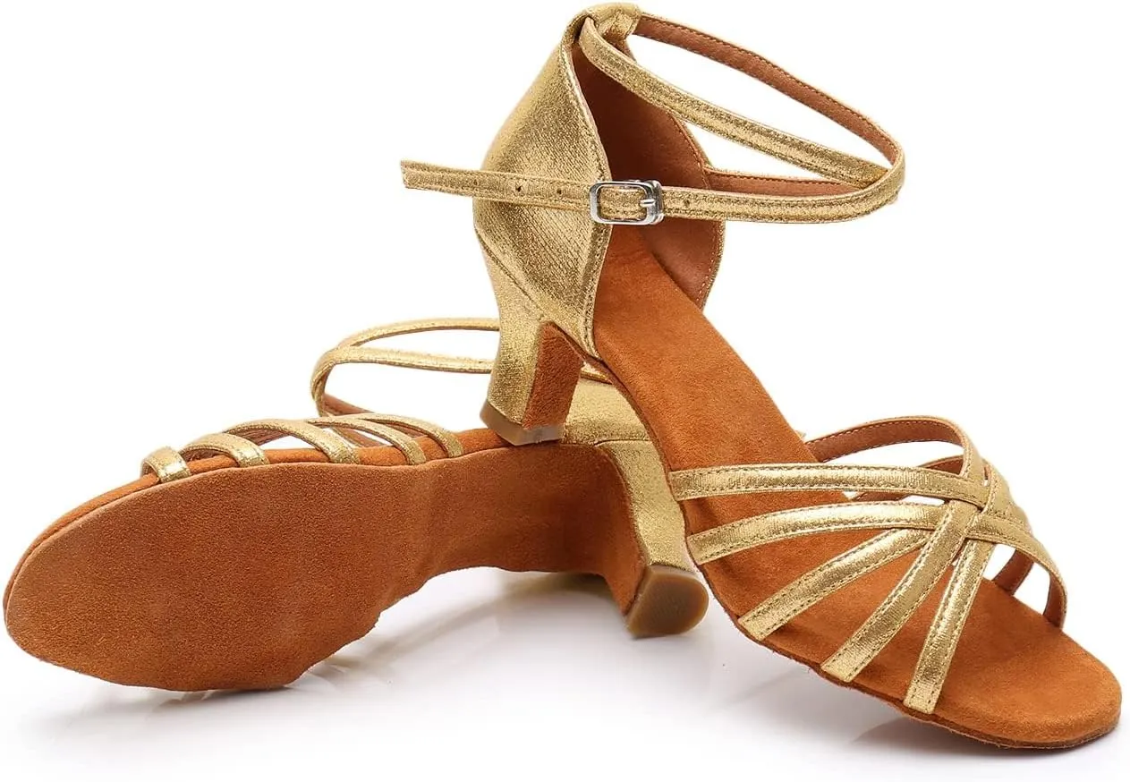 Rosefinch Women's Latin Dance Shoes Satin Professional Ballroom Salsa Practice Performance Wedding Dancing Shoes