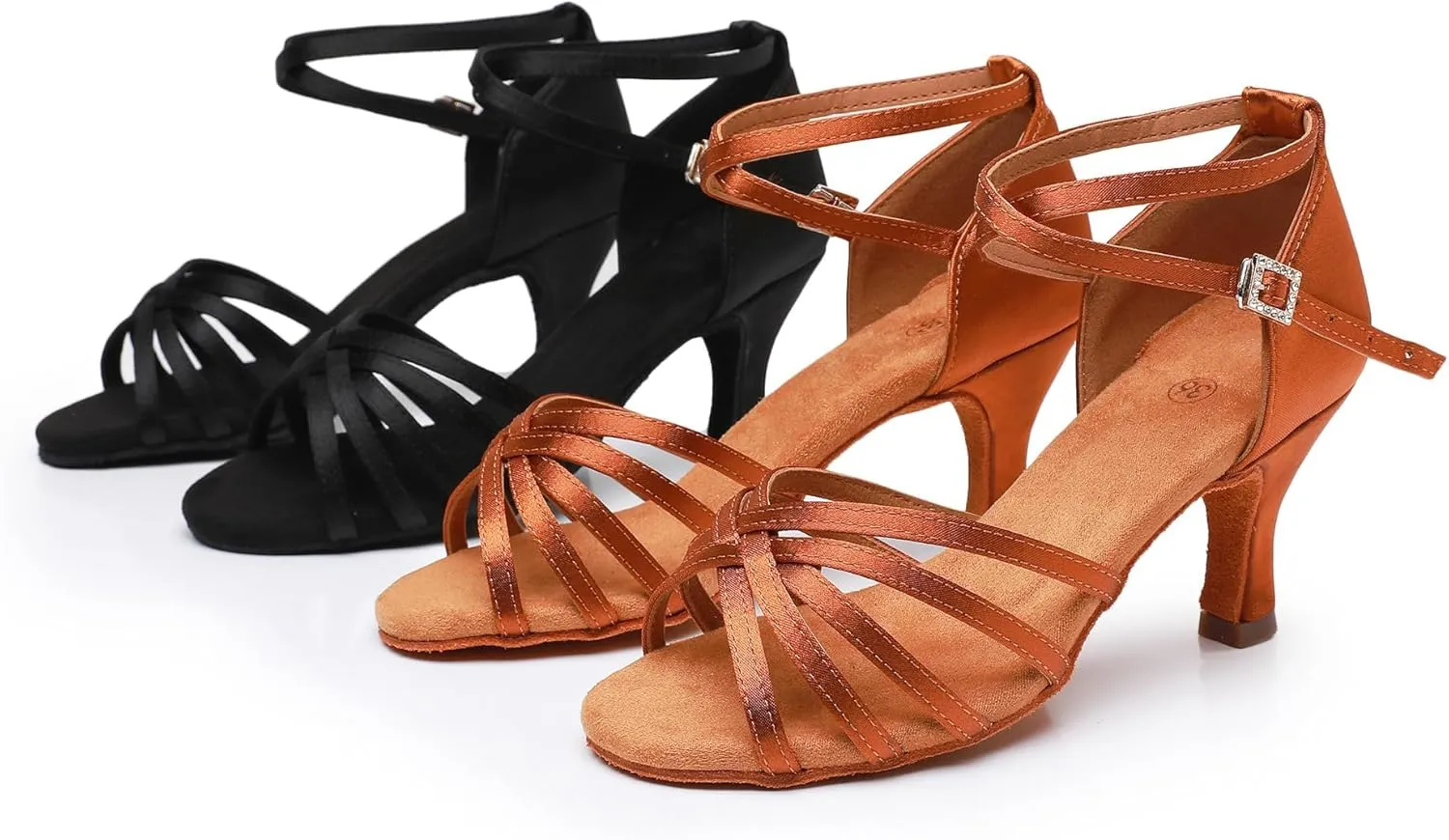 Rosefinch Women's Latin Dance Shoes Satin Professional Ballroom Salsa Practice Performance Wedding Dancing Shoes