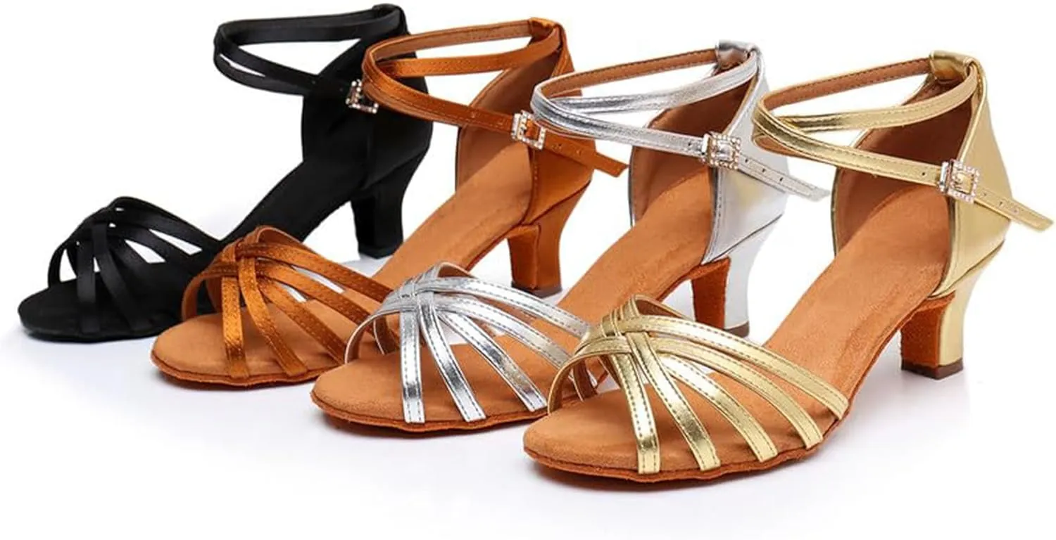 Rosefinch Women's Latin Dance Shoes Satin Professional Ballroom Salsa Practice Performance Wedding Dancing Shoes