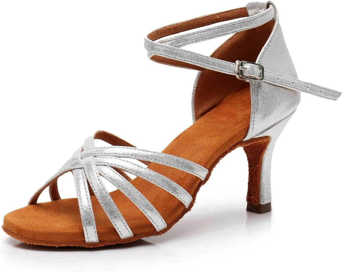 Rosefinch Women's Latin Dance Shoes Satin Professional Ballroom Salsa Practice Performance Wedding Dancing Shoes