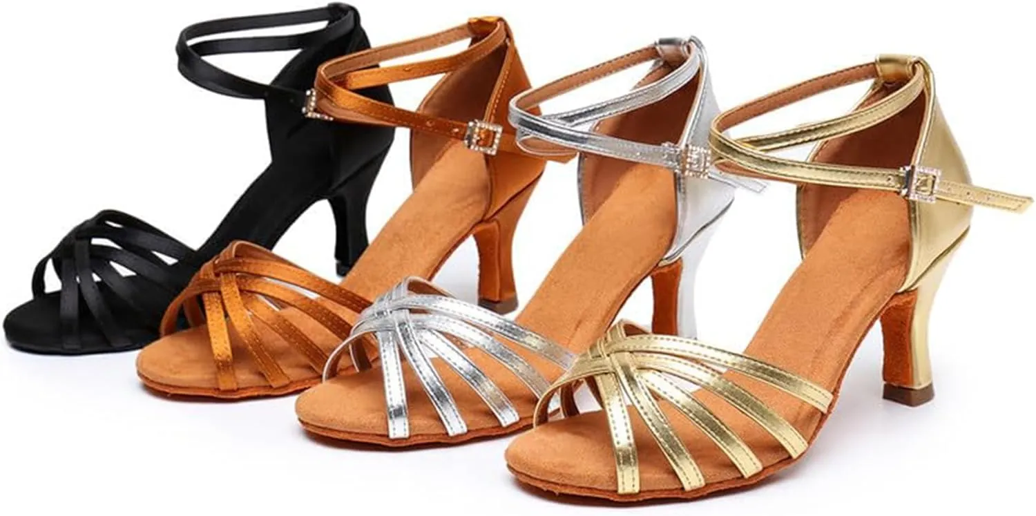 Rosefinch Women's Latin Dance Shoes Satin Professional Ballroom Salsa Practice Performance Wedding Dancing Shoes