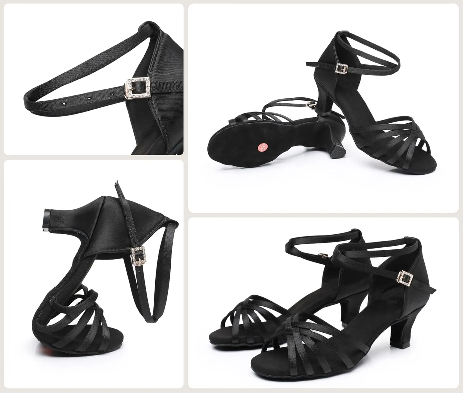 Rosefinch Women's Latin Dance Shoes Satin Professional Ballroom Salsa Practice Performance Wedding Dancing Shoes