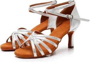 Rosefinch Women's Latin Dance Shoes Satin Professional Ballroom Salsa Practice Performance Wedding Dancing Shoes