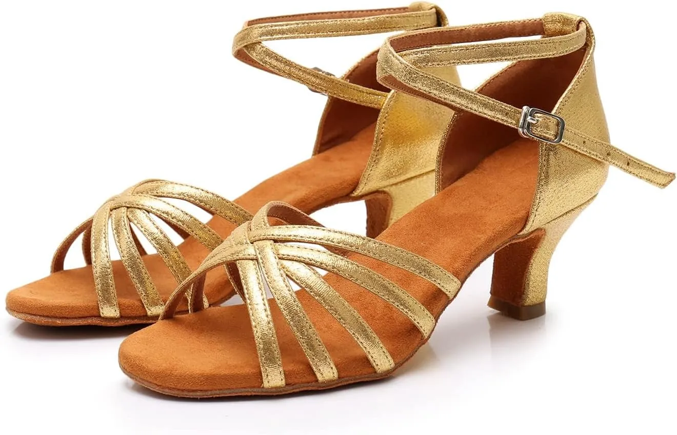 Rosefinch Women's Latin Dance Shoes Satin Professional Ballroom Salsa Practice Performance Wedding Dancing Shoes