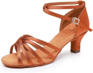Rosefinch Women's Latin Dance Shoes Satin Professional Ballroom Salsa Practice Performance Wedding Dancing Shoes