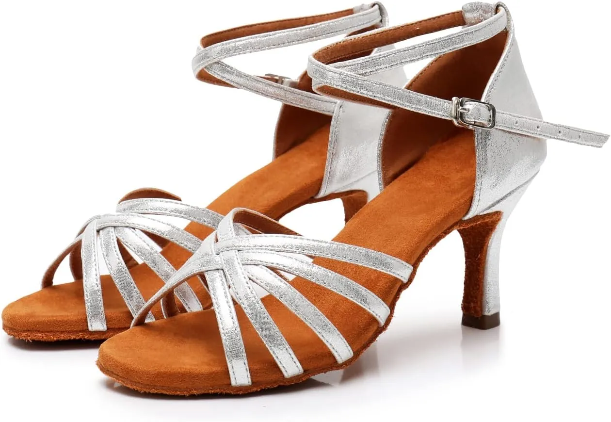 Rosefinch Women's Latin Dance Shoes Satin Professional Ballroom Salsa Practice Performance Wedding Dancing Shoes