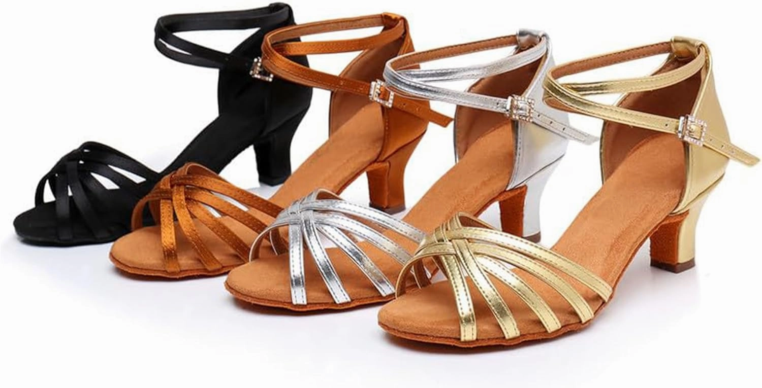 Rosefinch Women's Latin Dance Shoes Satin Professional Ballroom Salsa Practice Performance Wedding Dancing Shoes