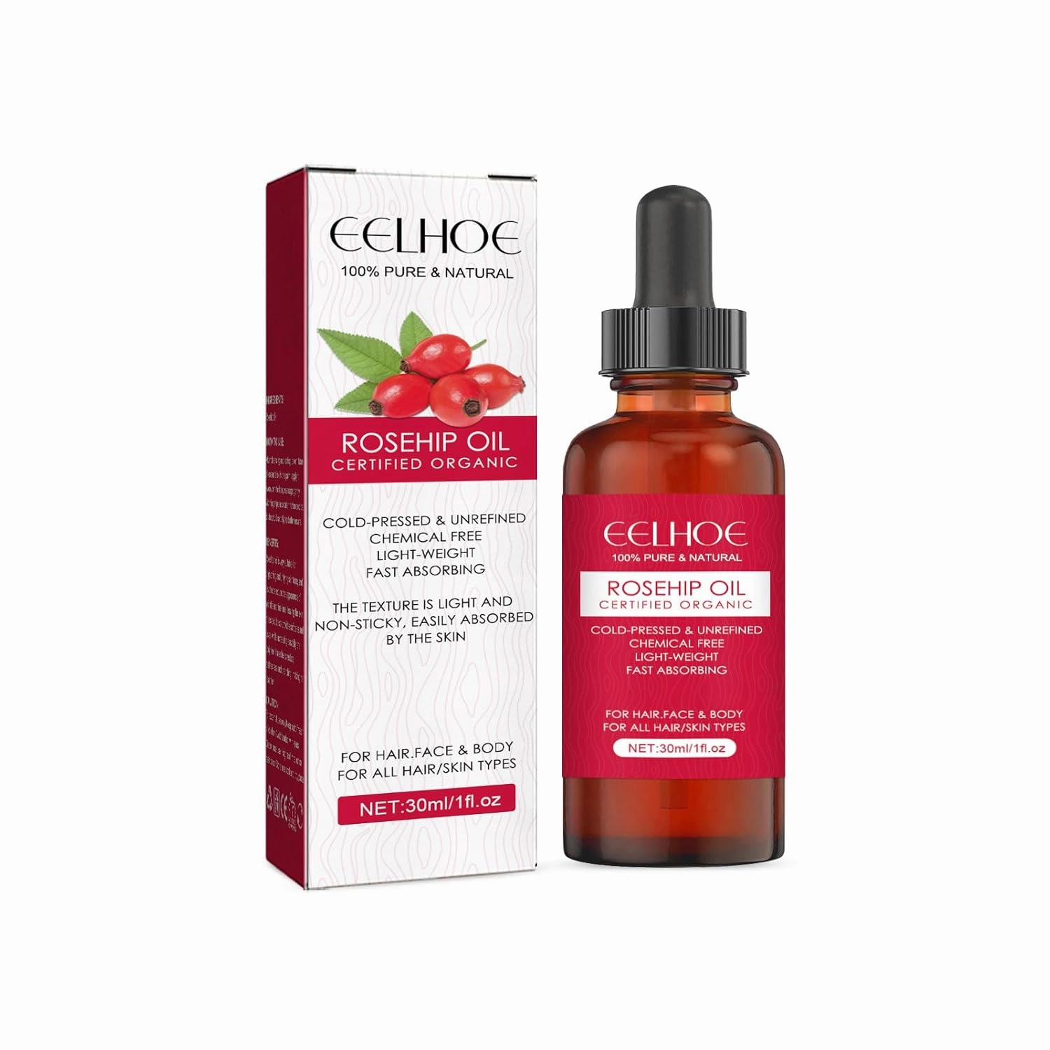 Rosehip Facial Oil with Jojoba & Mineral Oils - Hydrating Barrier Support for Dry Skin, Non-Comedogenic Formula to Even Tone 1FL OZ/30ml