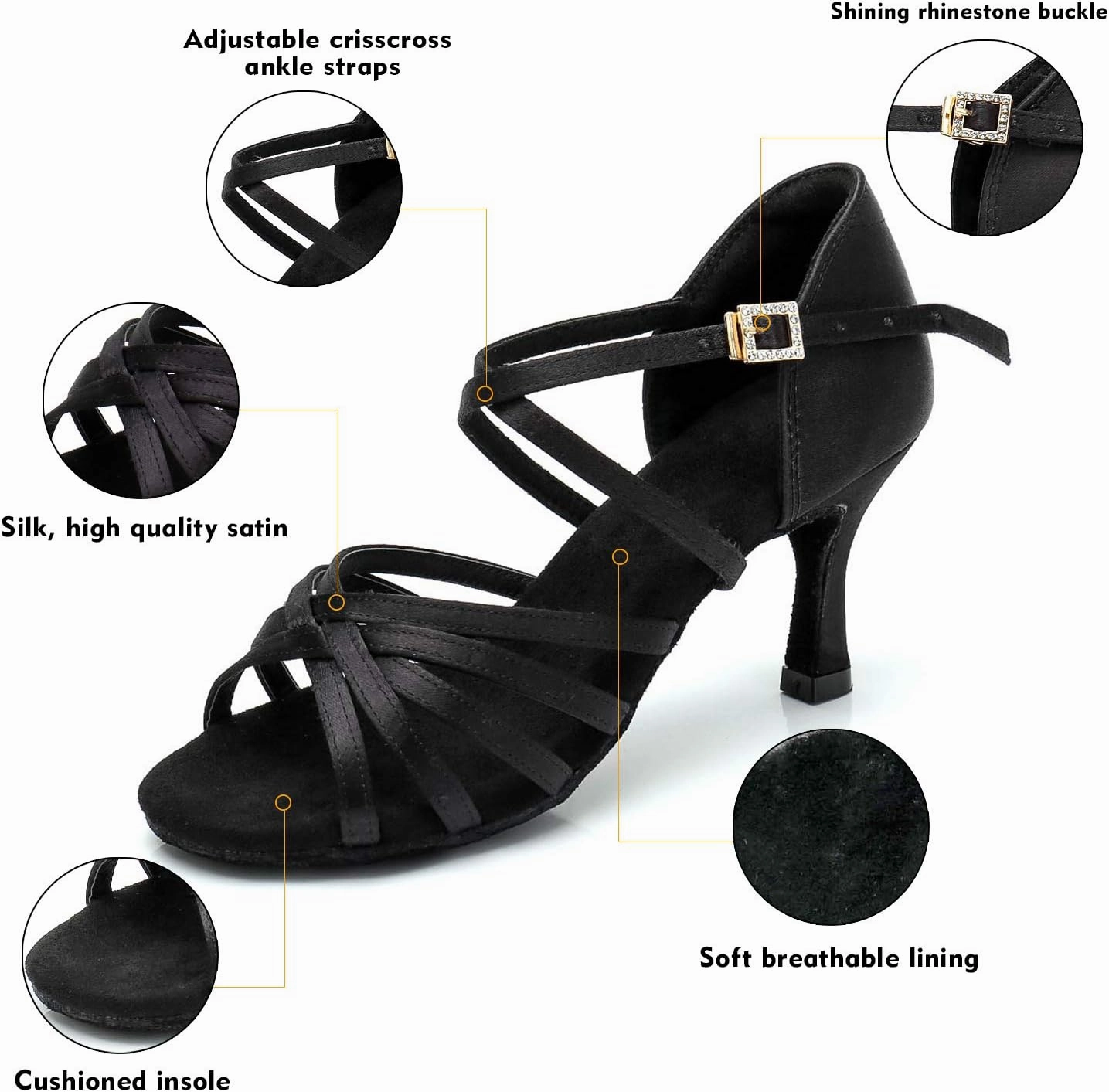 RoseMoli Women's Latin Dance Shoes Satin Professional Ballroom Salsa Practice Performance Dance Shoes