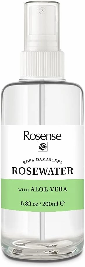 Rosense Rosewater with Aloe Vera - Hydrating Facial Toner/Rose Water with Aloe Vera Face Mist 6.8 Oz Glass Bottle