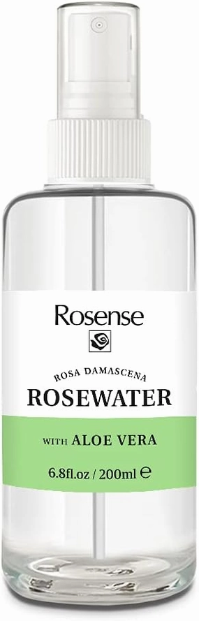 Rosense Rosewater with Aloe Vera - Hydrating Facial Toner/Rose Water with Aloe Vera Face Mist 6.8 Oz Glass Bottle